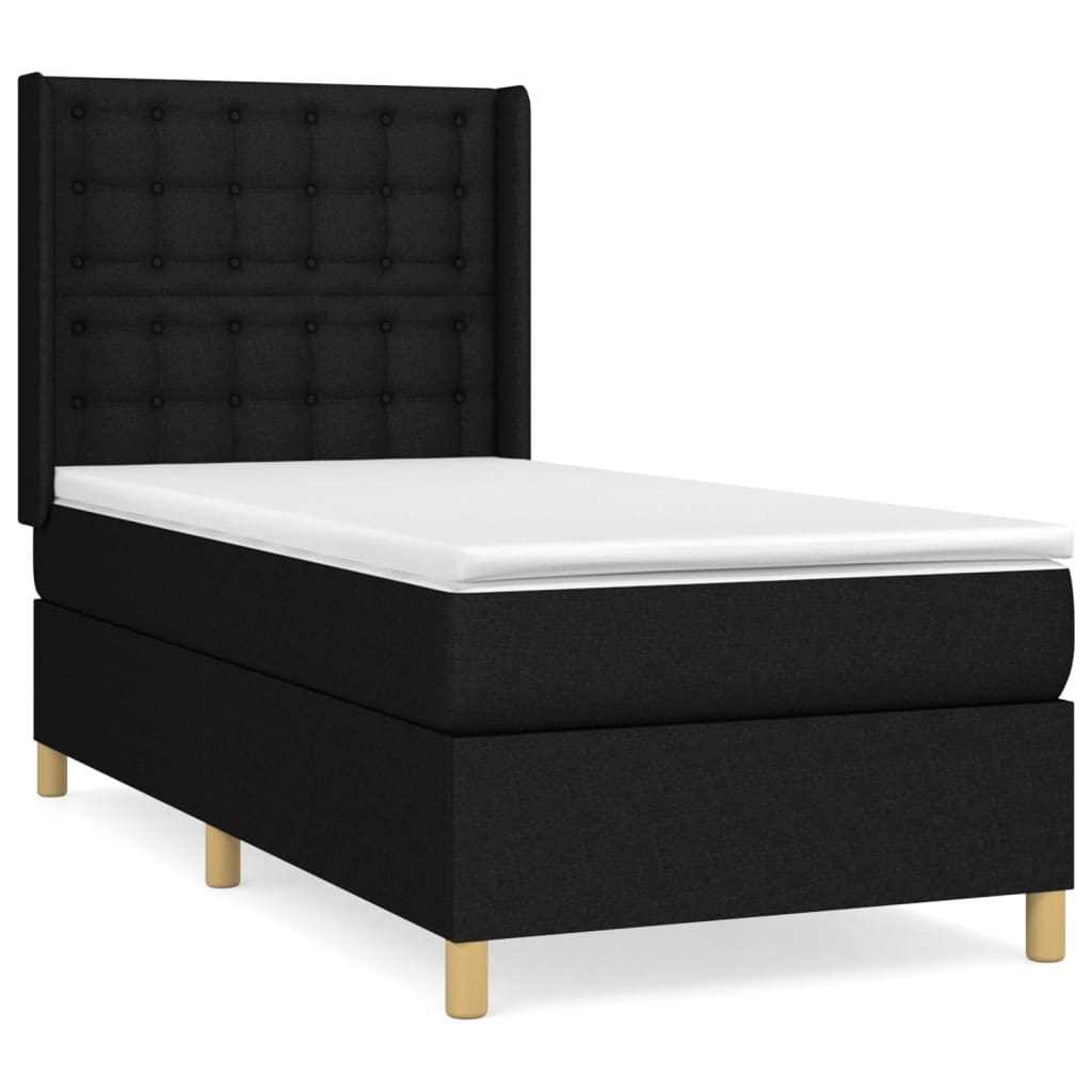 Spring bed frame with black mattress 90x190 cm in fabric