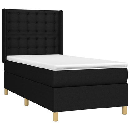 Spring bed frame with black mattress 90x190 cm in fabric