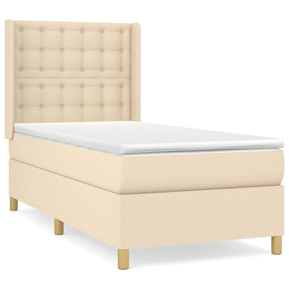 Spring bed frame with cream mattress 100x200 cm in fabric