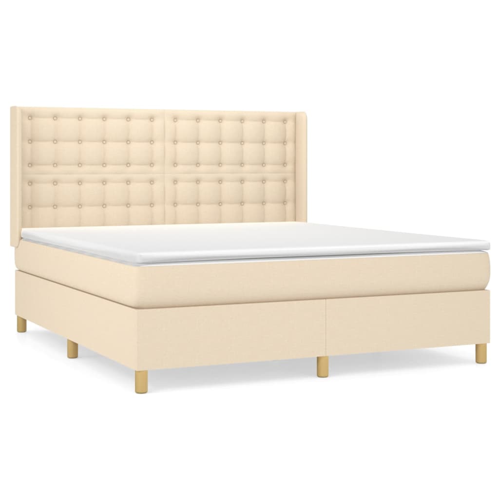 Spring bed frame with cream mattress 180x200 cm in fabric