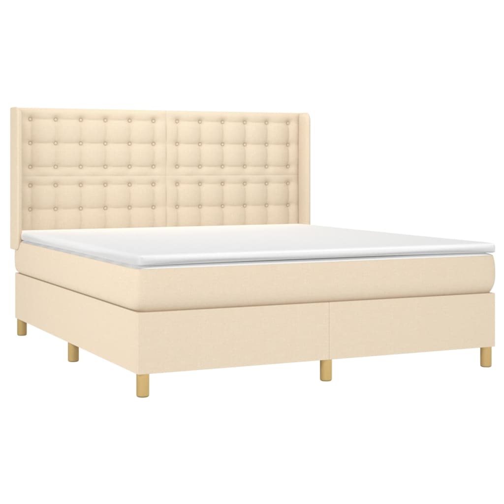 Spring bed frame with cream mattress 180x200 cm in fabric