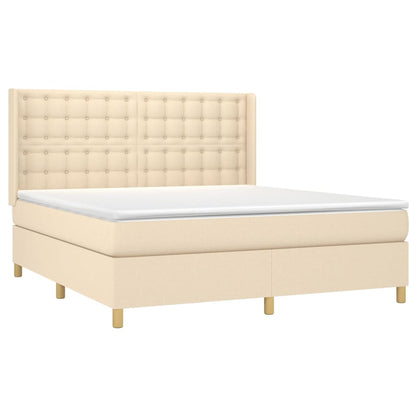 Spring bed frame with cream mattress 180x200 cm in fabric