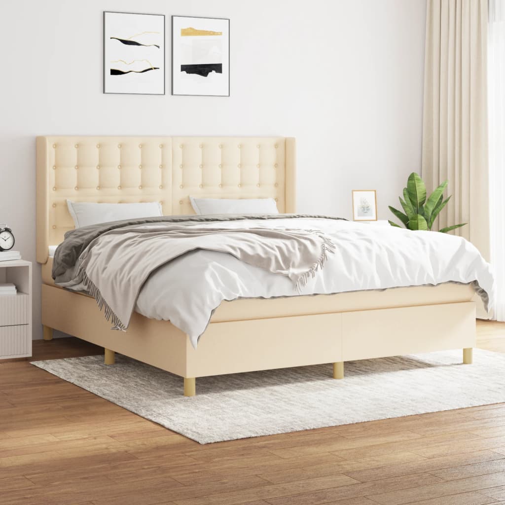 Spring bed frame with cream mattress 180x200 cm in fabric