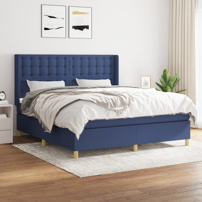 Spring bed frame with blue mattress 180x200 cm in fabric