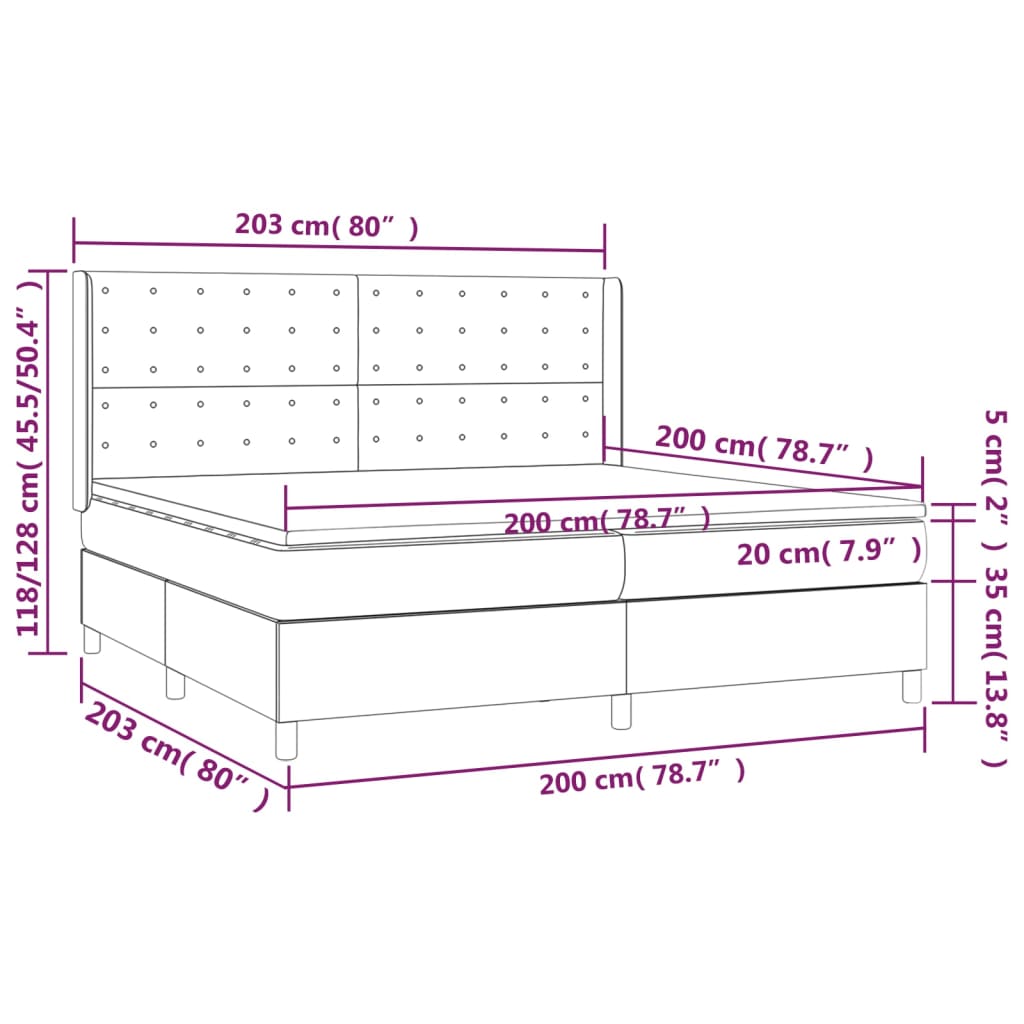 Giroletto a Molle con Materasso Grigio Chiaro 200x200cm Tessuto - homemem39