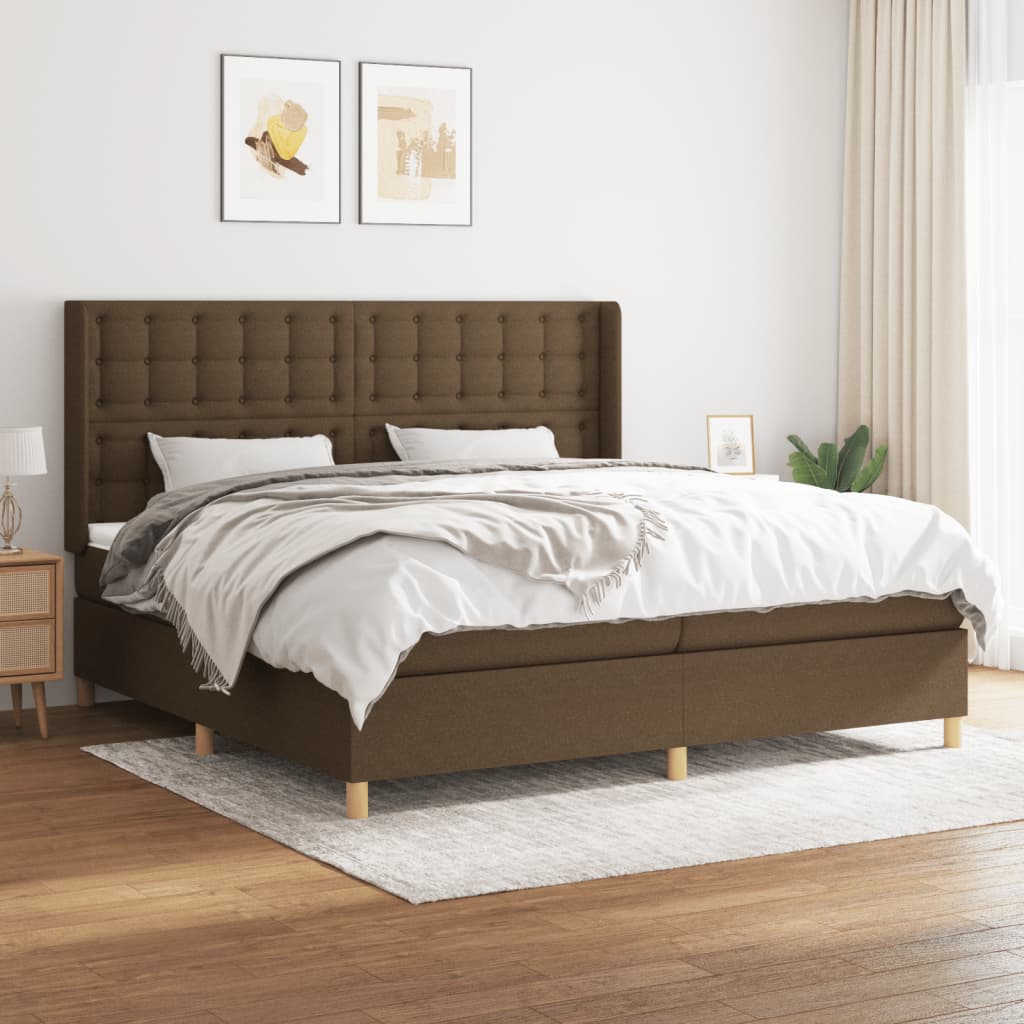Giroletto a Molle con Materasso Marrone Scuro 200x200cm Tessuto | homemem39
