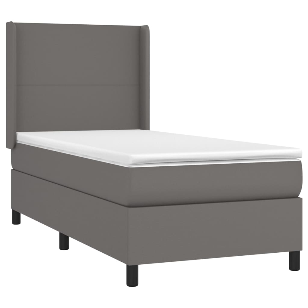 Spring bed frame with gray mattress 90x190 cm in imitation leather