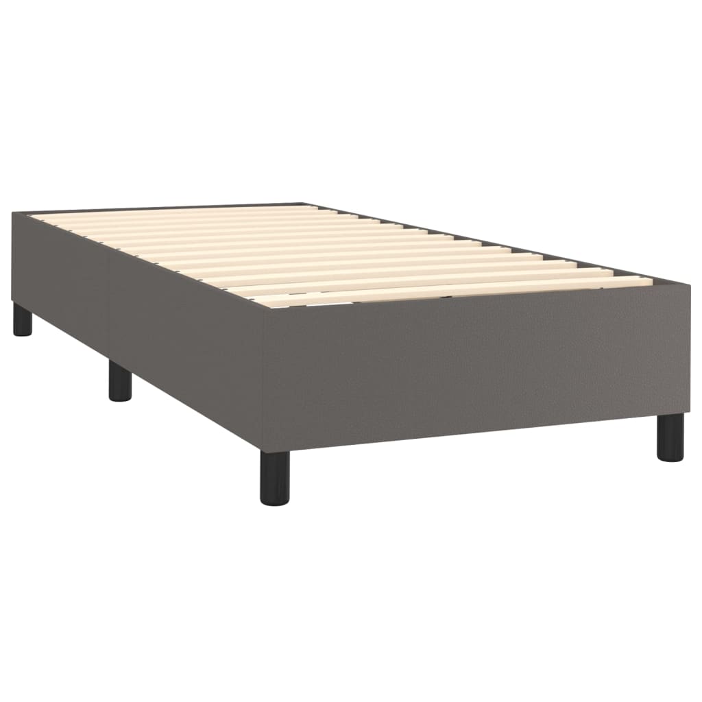 Spring bed frame with gray mattress 90x190 cm in imitation leather