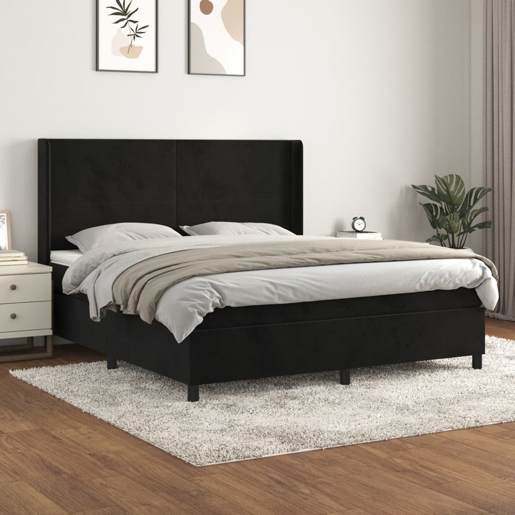 Giroletto a Molle con Materasso Nero 180x200 cm in Velluto | homemem39