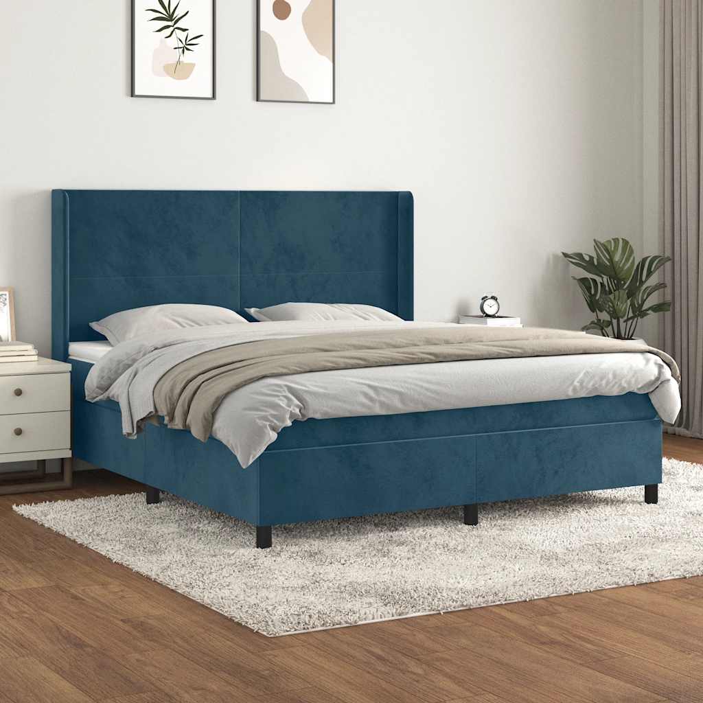 Giroletto a Molle con Materasso Blu Scuro 180x200 cm in Velluto | homemem39