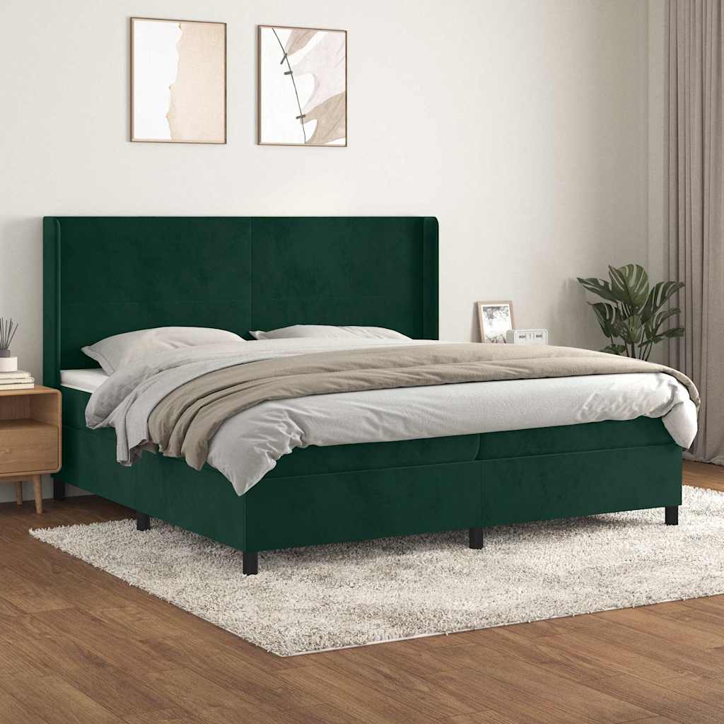 Giroletto a Molle con Materasso Verde Scuro 200x200 cm Velluto