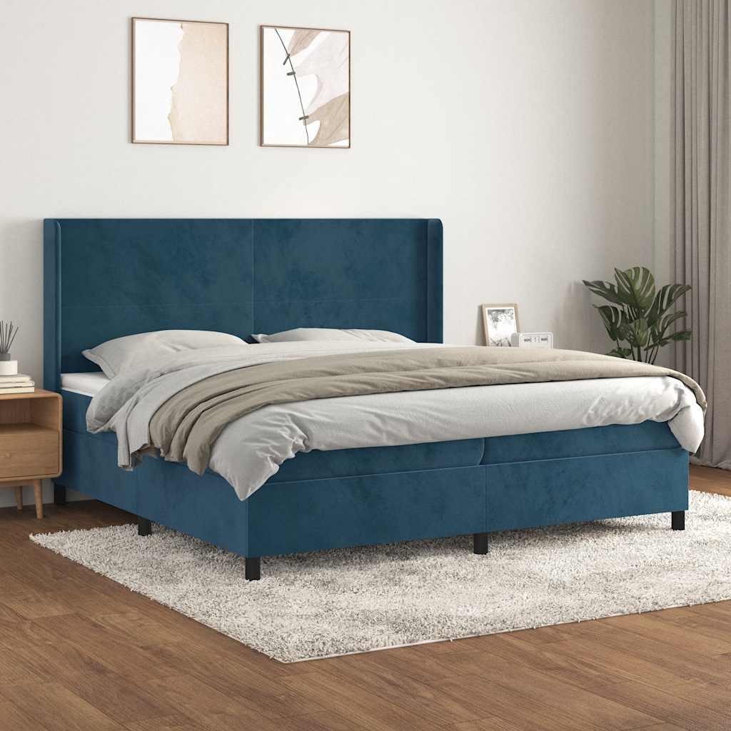 Giroletto a Molle con Materasso Blu Scuro 200x200 cm in Velluto | homemem39