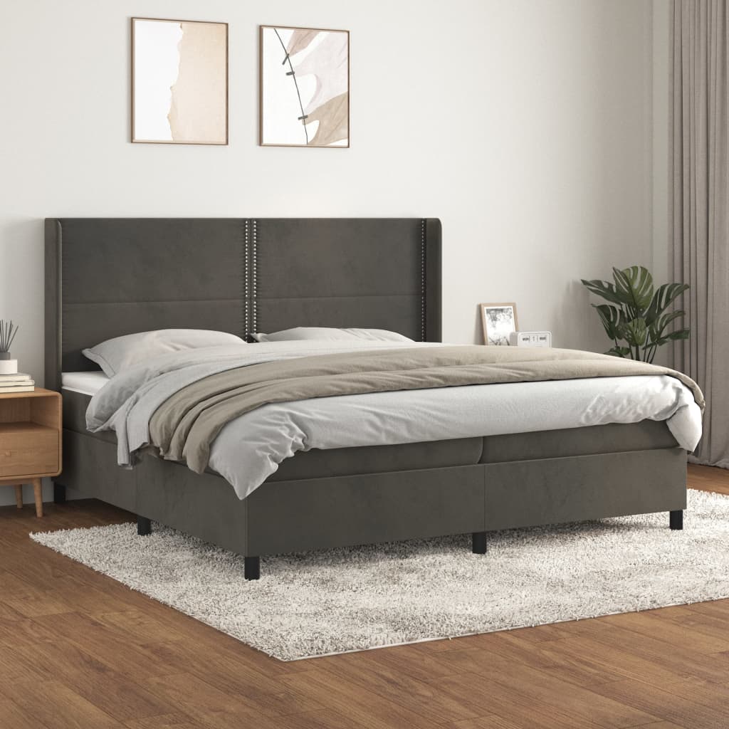 Giroletto a Molle con Materasso Grigio Scuro 200x200 cm Velluto | homemem39
