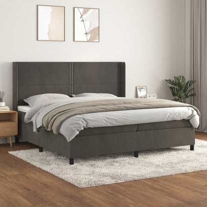 Giroletto a Molle con Materasso Grigio Scuro 200x200 cm Velluto | homemem39
