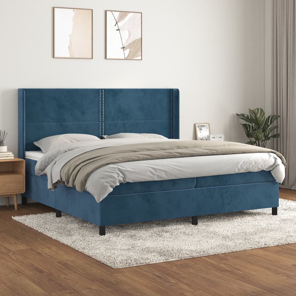 Giroletto a Molle con Materasso Blu Scuro 200x200 cm in Velluto | homemem39
