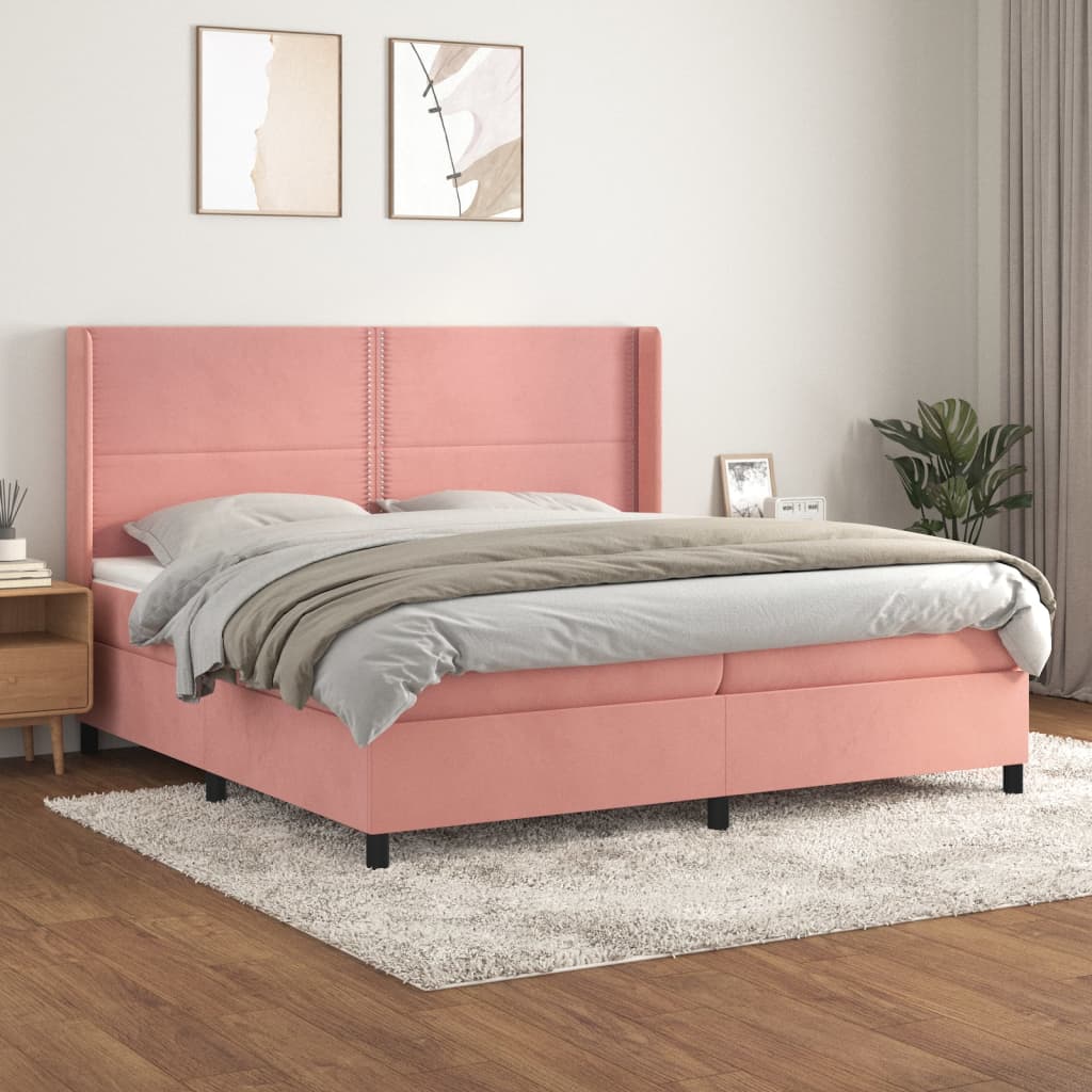 Giroletto a Molle con Materasso Rosa 200x200 cm in Velluto | homemem39
