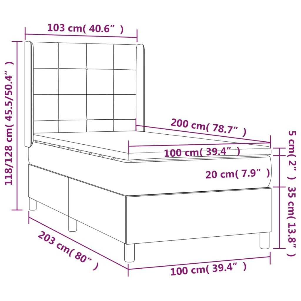 Giroletto a Molle con Materasso Grigio Scuro 100x200 cm Velluto - homemem39