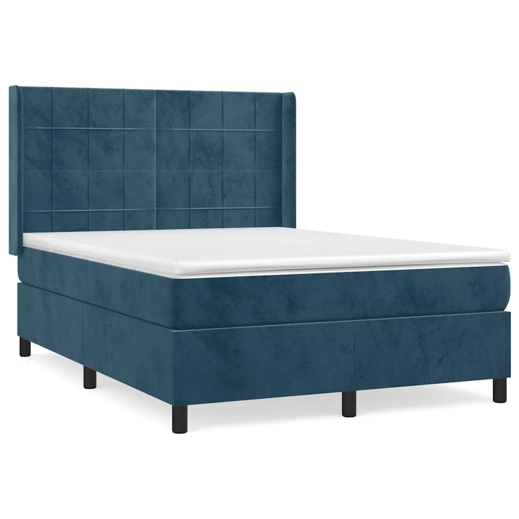 Giroletto a Molle con Materasso Blu Scuro 140x190 cm in Velluto | homemem39