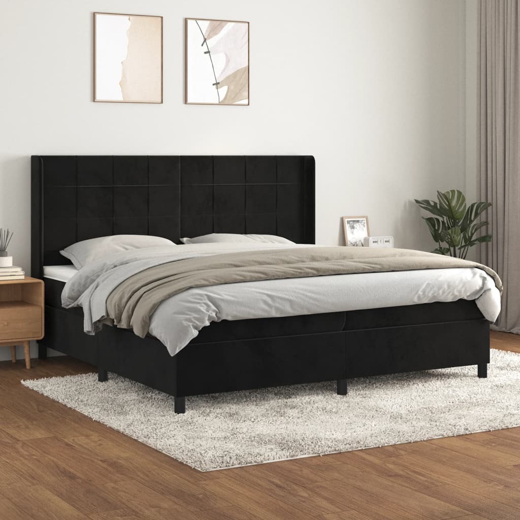 Giroletto a Molle con Materasso Nero 200x200 cm in Velluto | homemem39