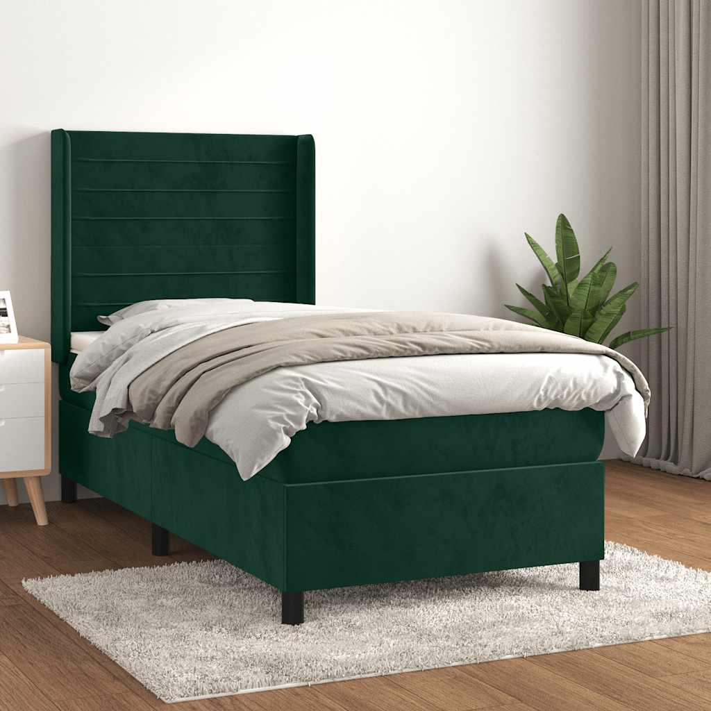 Giroletto a Molle con Materasso Verde Scuro 90x190 cm Velluto | homemem39