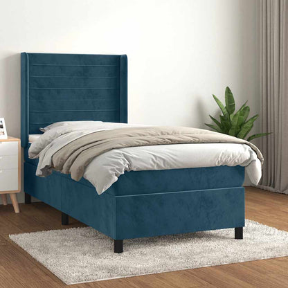 Giroletto a Molle con Materasso Blu Scuro 90x190 cm in Velluto | homemem39