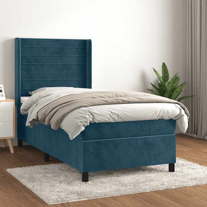 Giroletto a Molle con Materasso Blu Scuro 100x200 cm in Velluto | homemem39