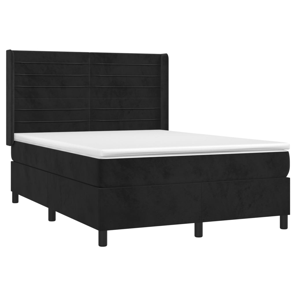 Spring bed frame with black mattress 140x200 cm in velvet