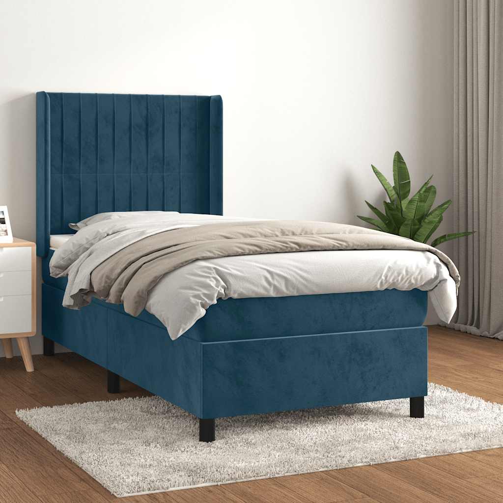 Giroletto a Molle con Materasso Blu Scuro 80x200 cm in Velluto | homemem39