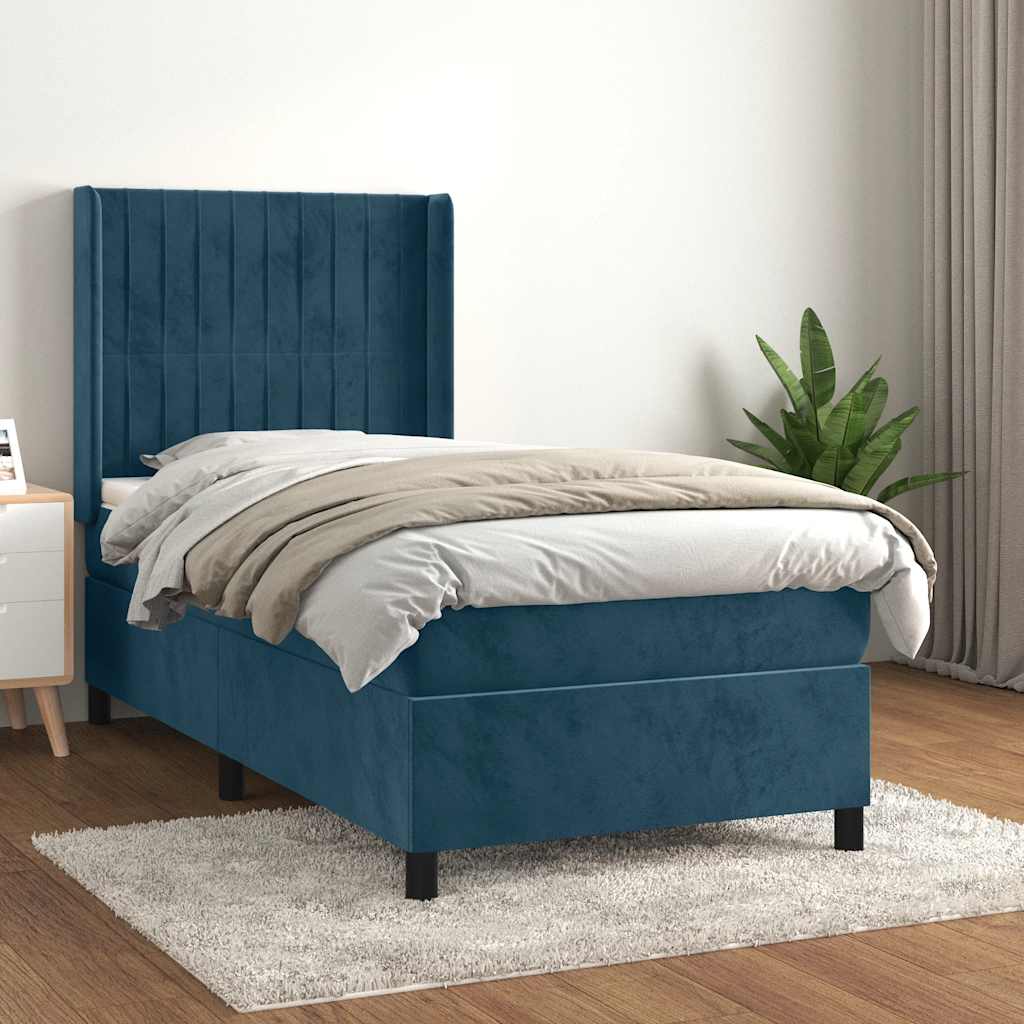 Giroletto a Molle con Materasso Blu Scuro 90x190 cm in Velluto | homemem39