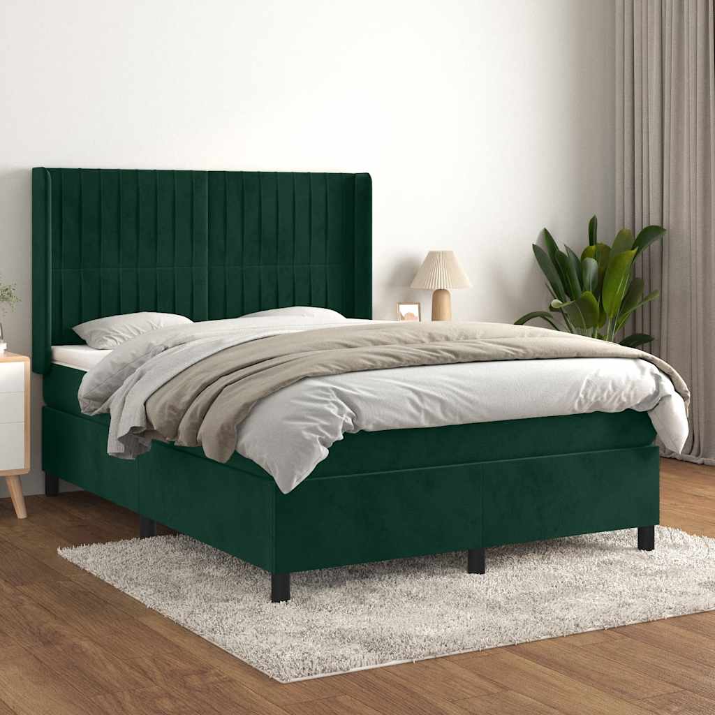 Giroletto a Molle con Materasso Verde Scuro 140x200 cm Velluto | homemem39