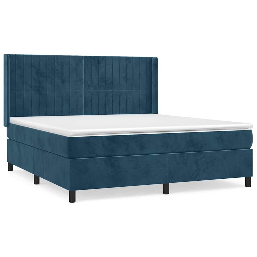 Giroletto a Molle con Materasso Blu Scuro 160x200 cm in Velluto | homemem39