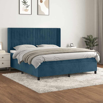 Giroletto a Molle con Materasso Blu Scuro 160x200 cm in Velluto