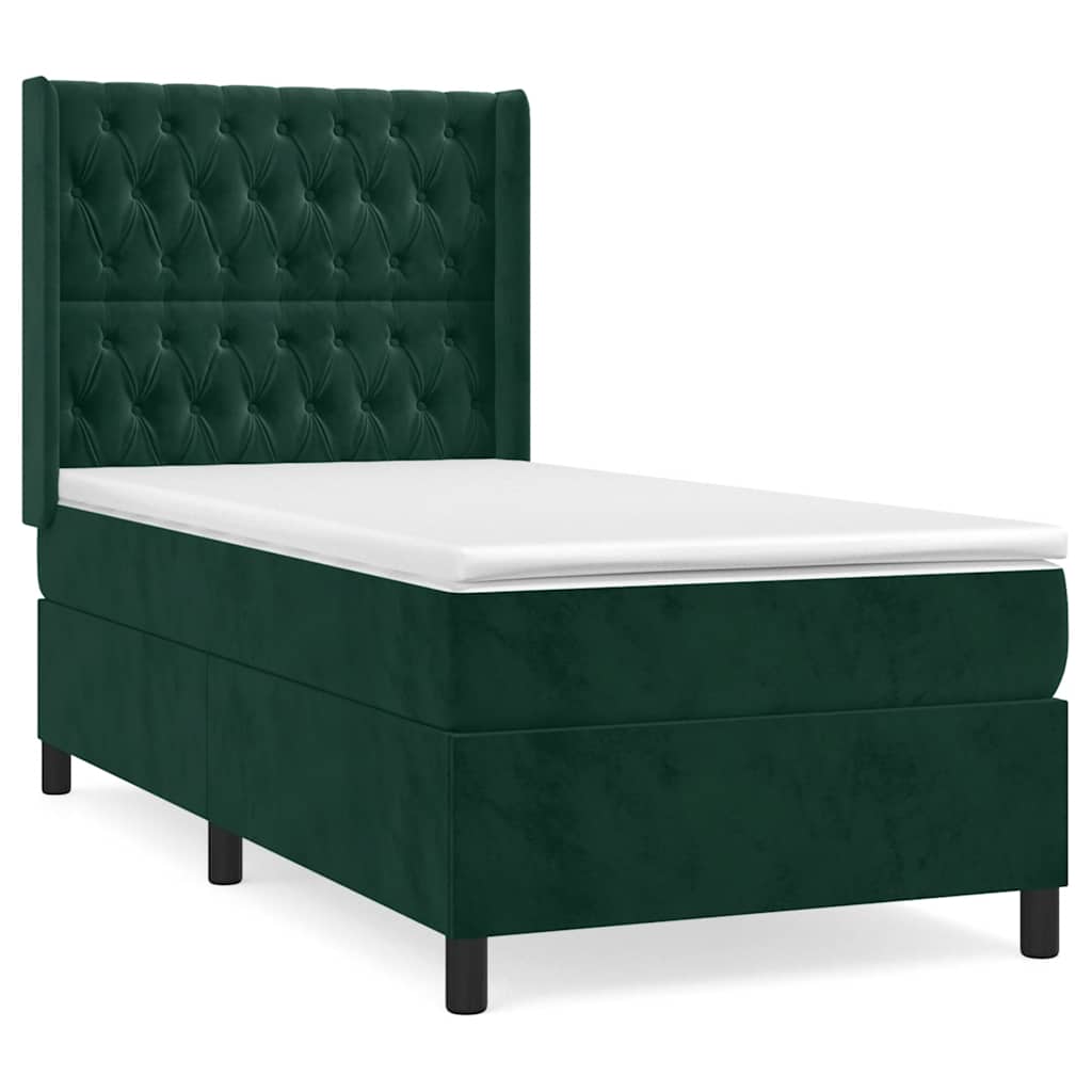 Giroletto a Molle con Materasso Verde Scuro 80x200 cm Velluto | homemem39