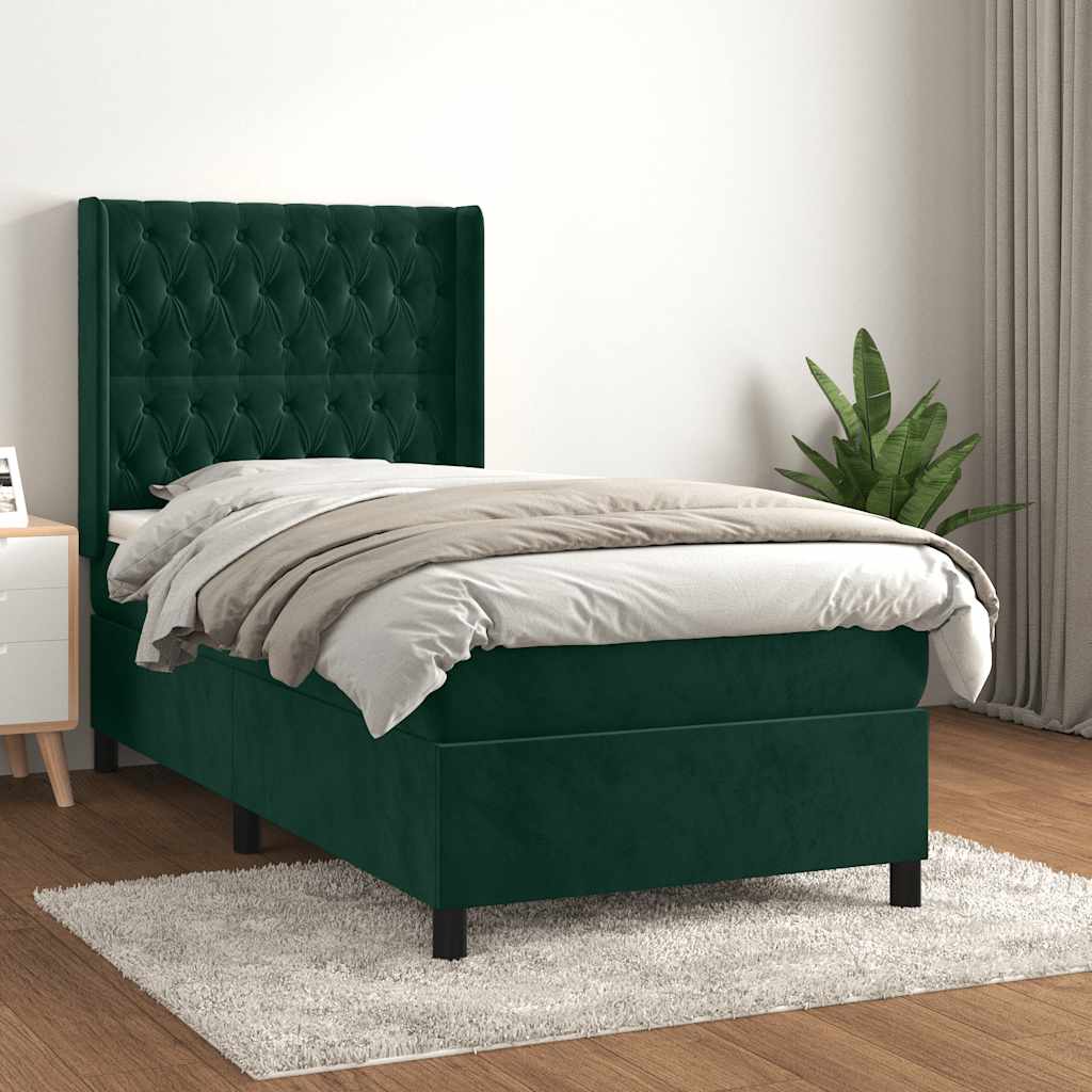 Giroletto a Molle con Materasso Verde Scuro 80x200 cm Velluto | homemem39