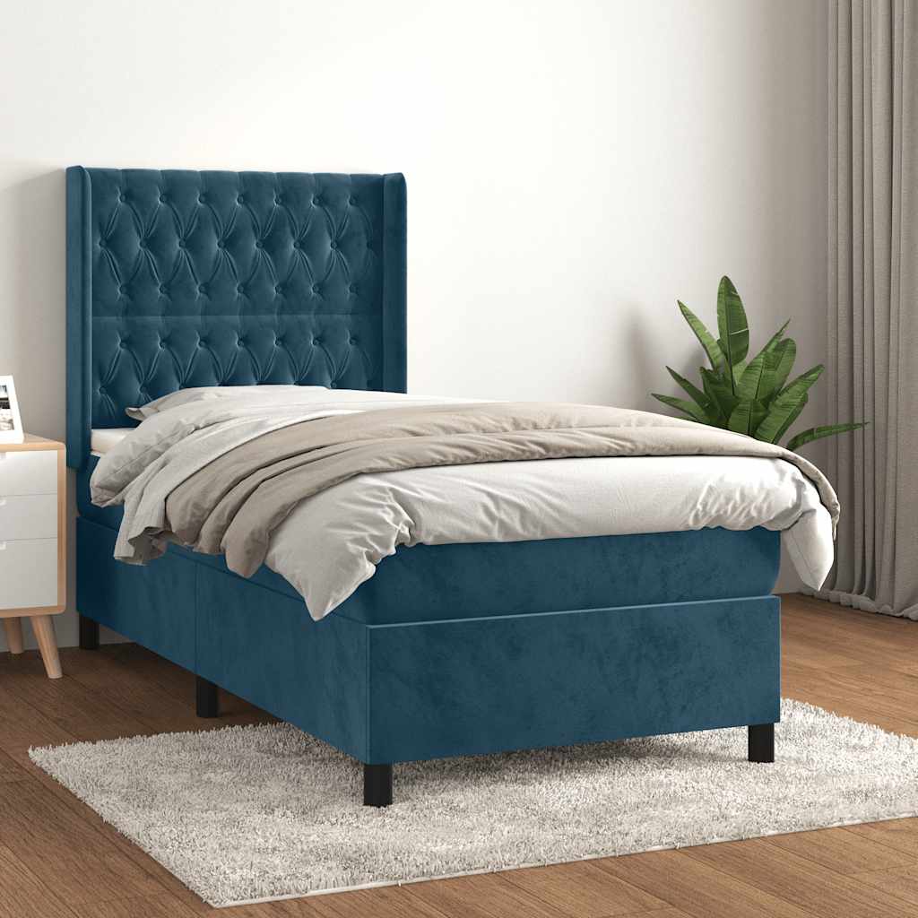 Giroletto a Molle con Materasso Blu Scuro 80x200 cm in Velluto | homemem39