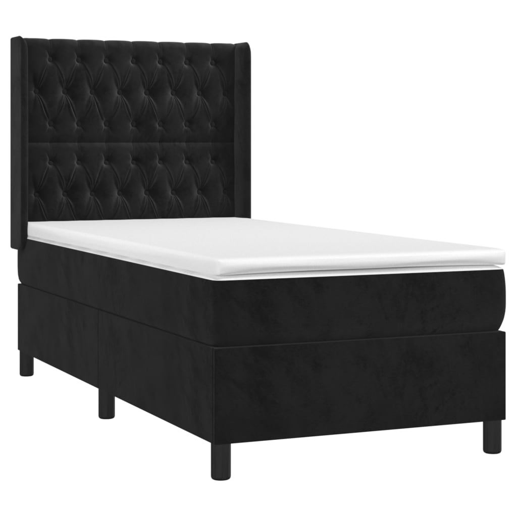 Spring bed frame with black mattress 90x190 cm in velvet