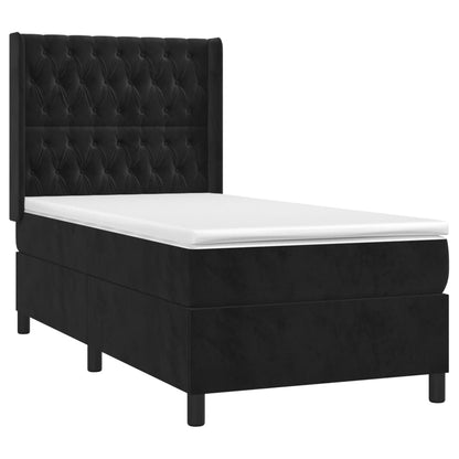 Spring bed frame with black mattress 90x190 cm in velvet