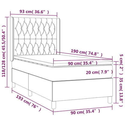 Spring bed frame with black mattress 90x190 cm in velvet