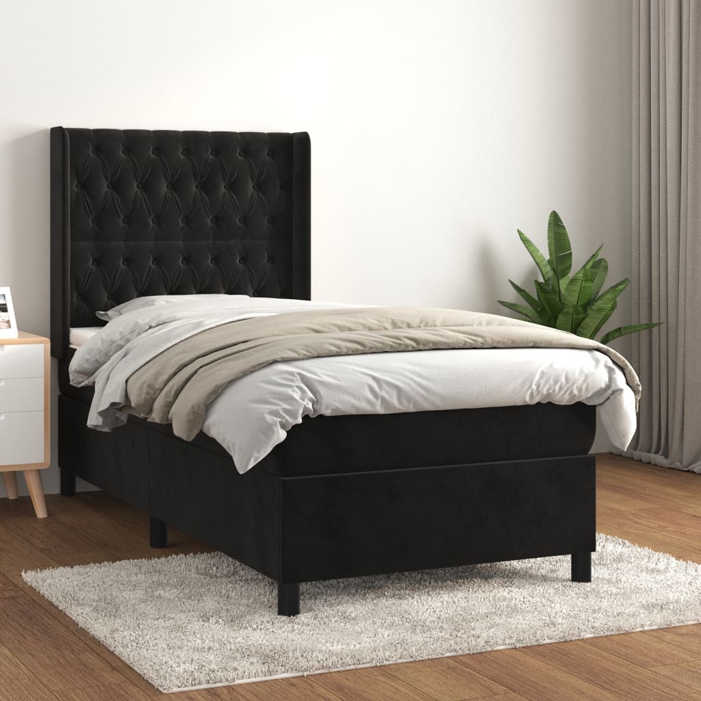 Spring bed frame with black mattress 90x190 cm in velvet