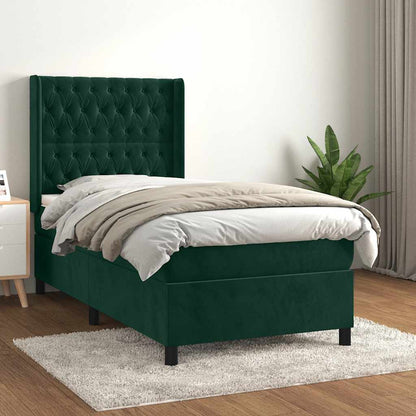 Giroletto a Molle con Materasso Verde Scuro 90x200 cm Velluto