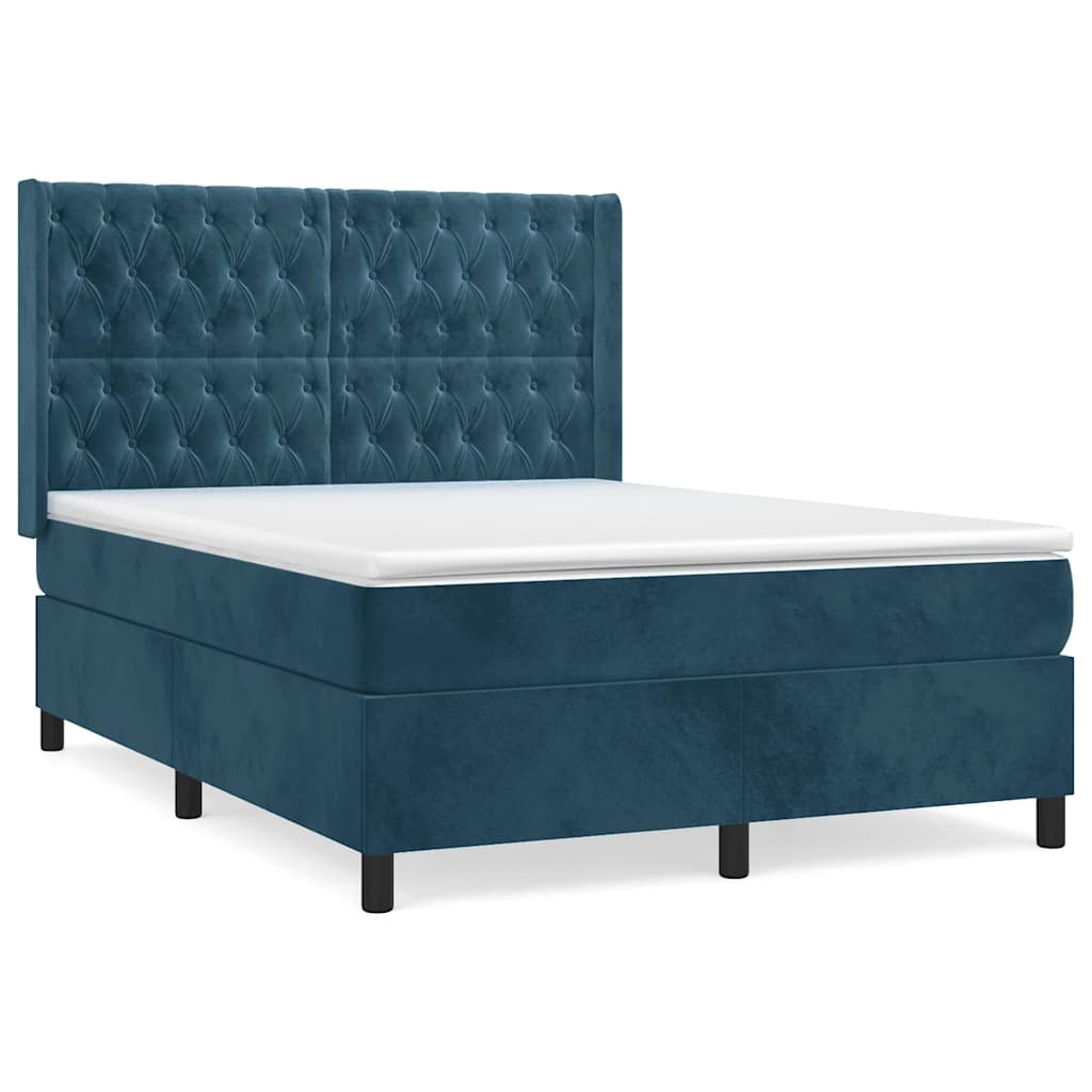 Giroletto a Molle con Materasso Blu Scuro 140x190 cm in Velluto | homemem39
