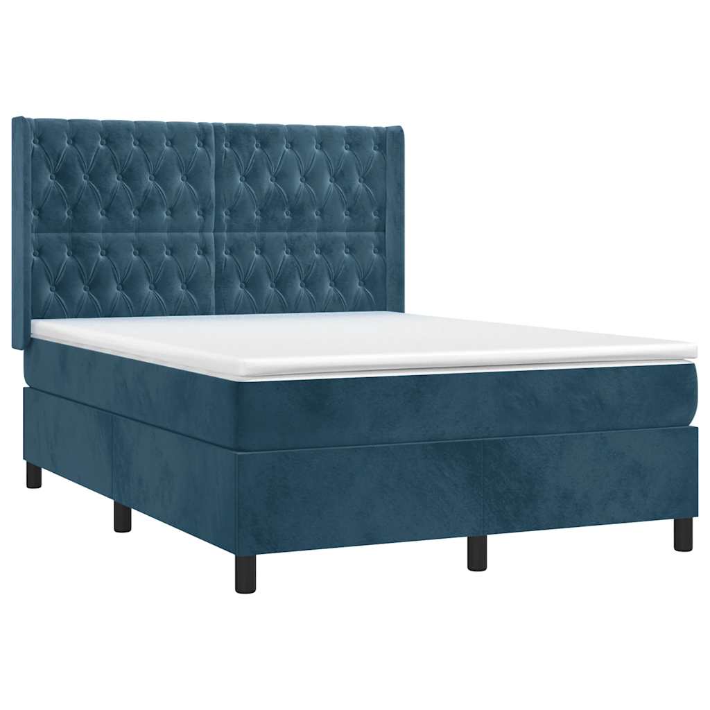 Giroletto a Molle con Materasso Blu Scuro 140x190 cm in Velluto | homemem39