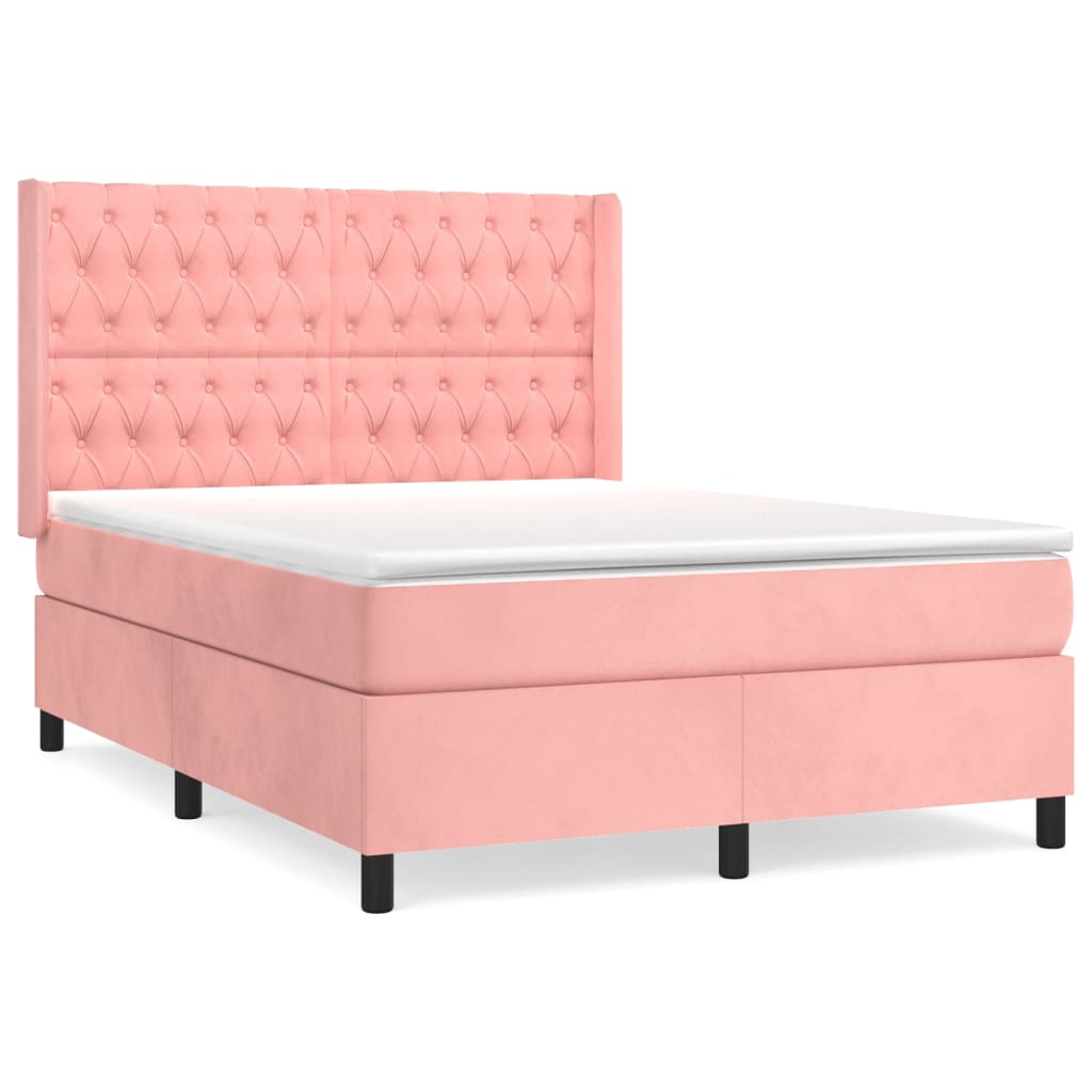 Giroletto a Molle con Materasso Rosa 140x190 cm in Velluto | homemem39