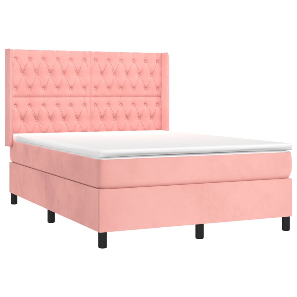 Giroletto a Molle con Materasso Rosa 140x190 cm in Velluto | homemem39