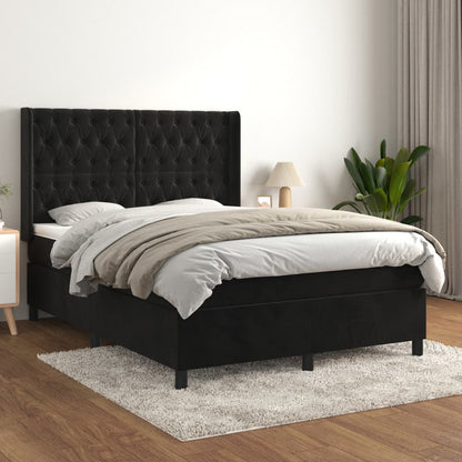 Spring bed frame with black mattress 140x200 cm in velvet