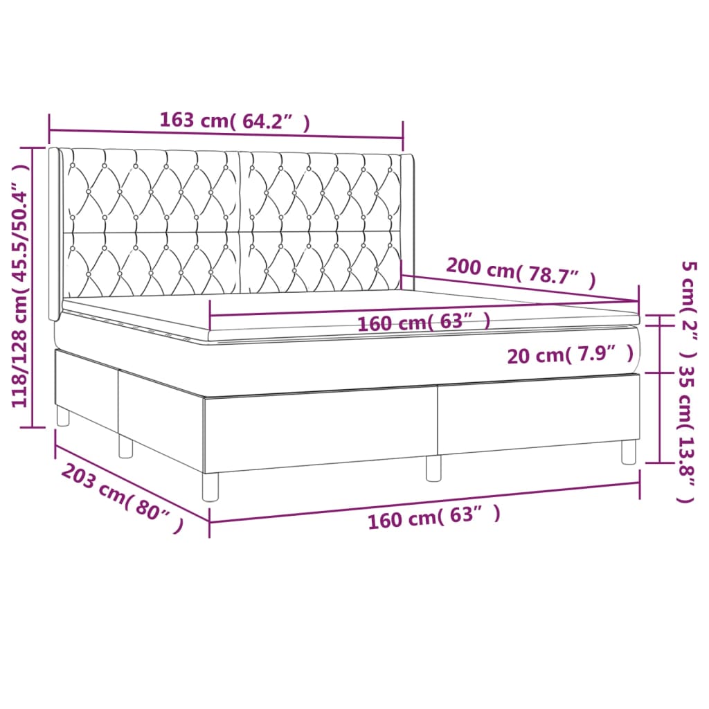 Giroletto a Molle con Materasso Blu Scuro 160x200 cm in Velluto