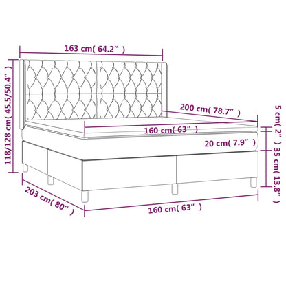 Giroletto a Molle con Materasso Blu Scuro 160x200 cm in Velluto