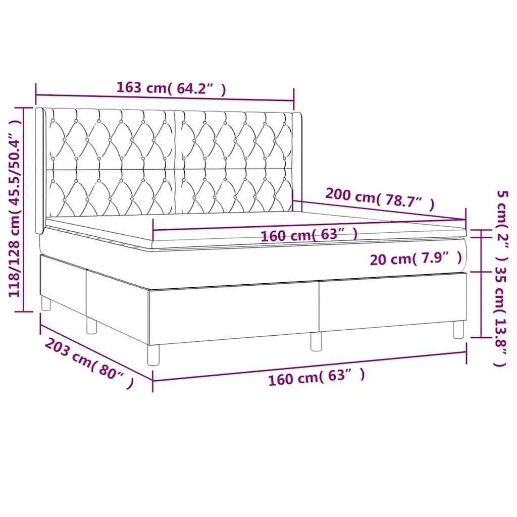 Giroletto a Molle con Materasso Blu Scuro 160x200 cm in Velluto | homemem39