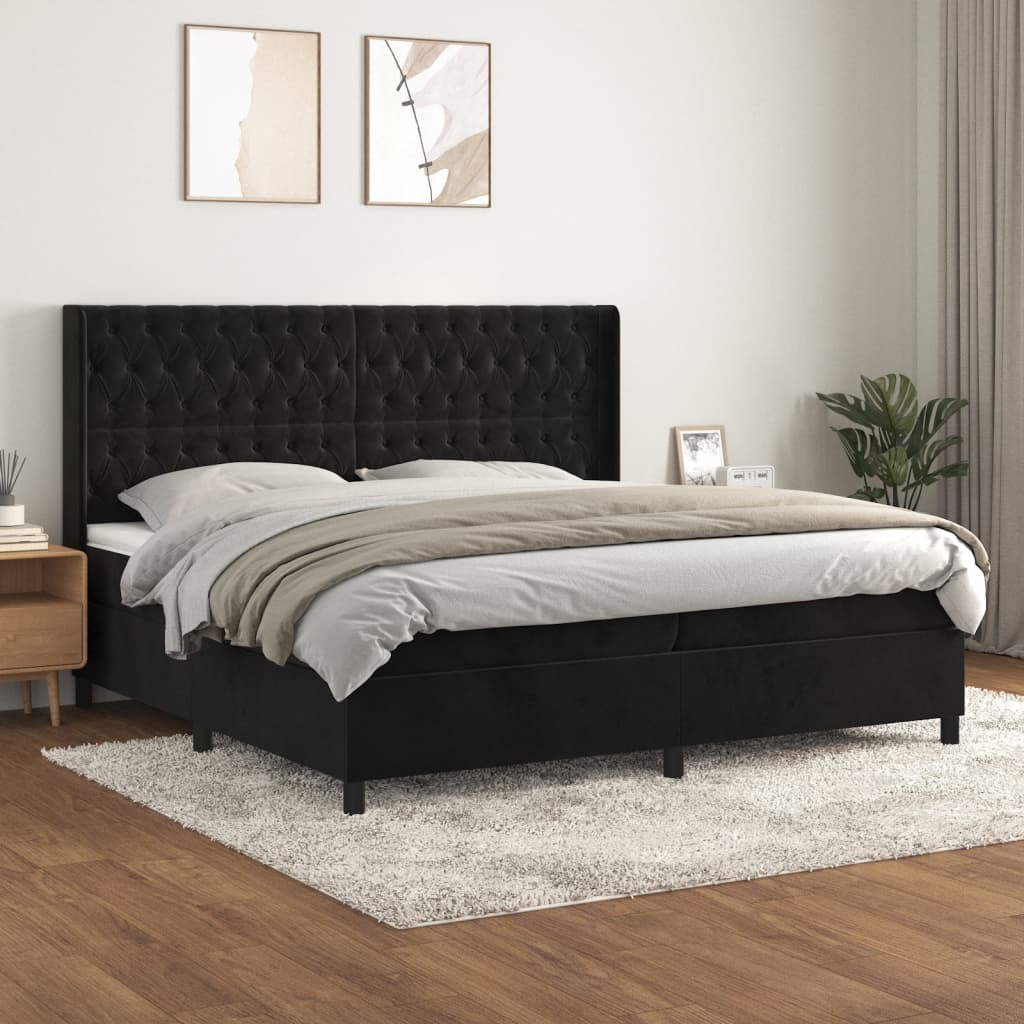 Giroletto a Molle con Materasso Nero 200x200 cm in Velluto | homemem39
