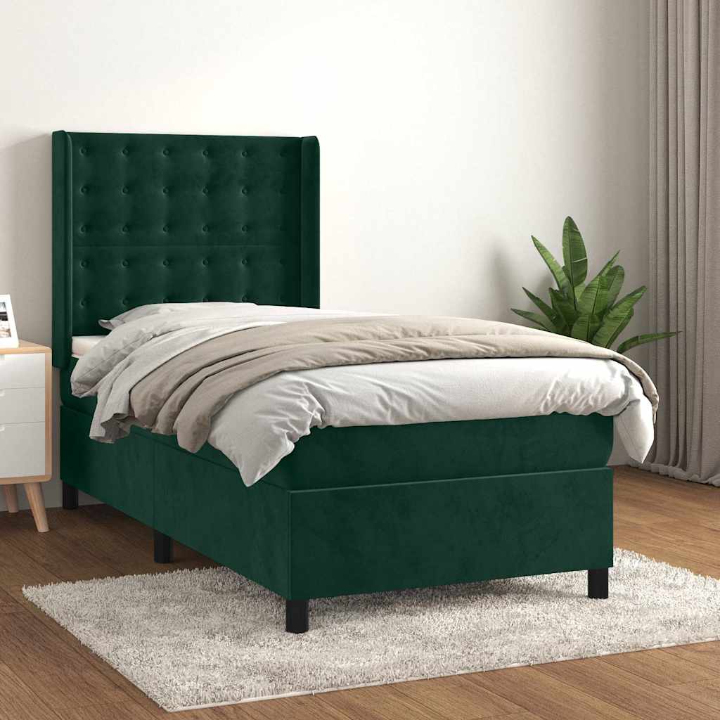 Giroletto a Molle con Materasso Verde Scuro 90x200 cm Velluto | homemem39